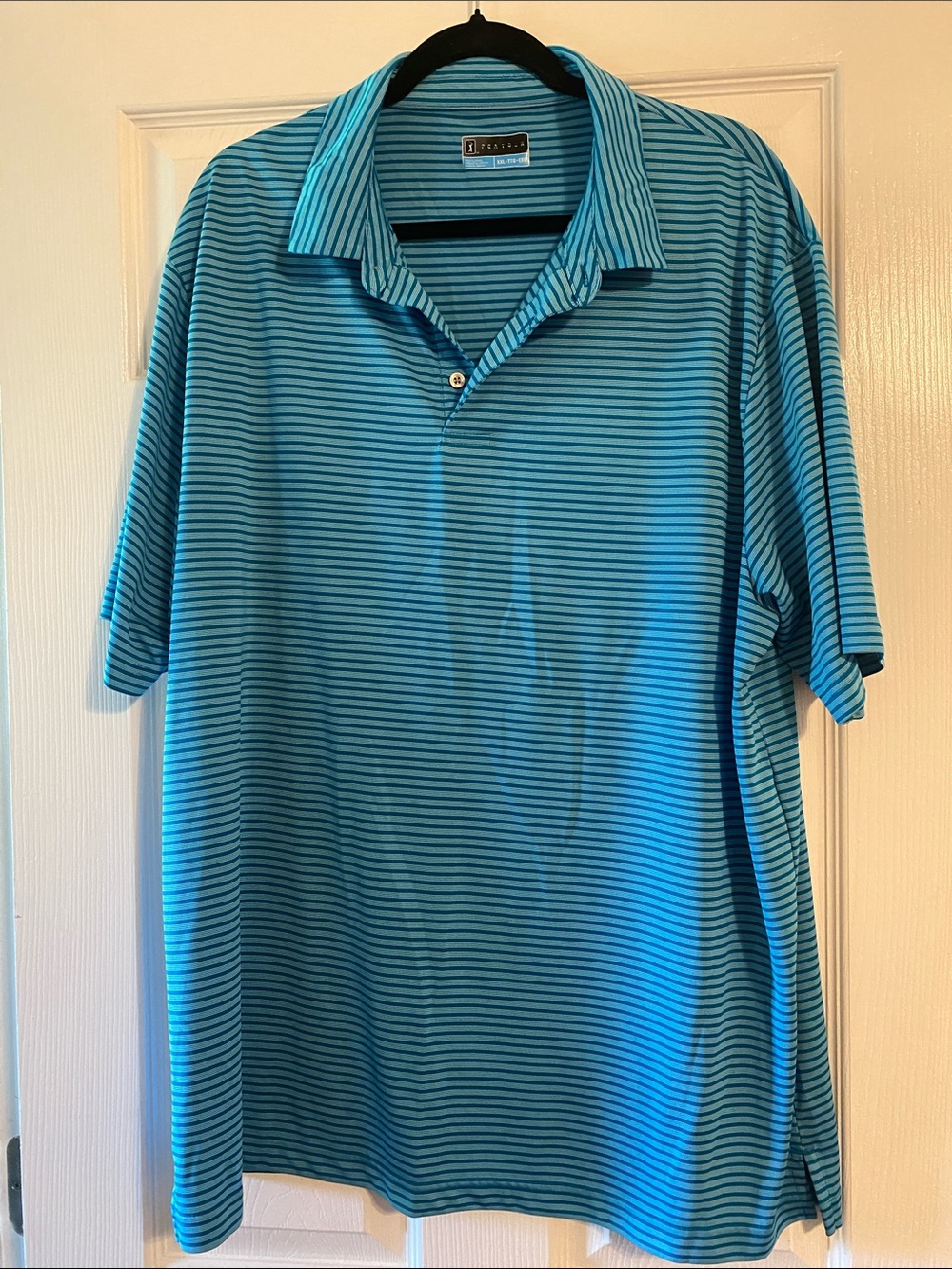 PGA Tour Teal and Navy Striped Performance Polo